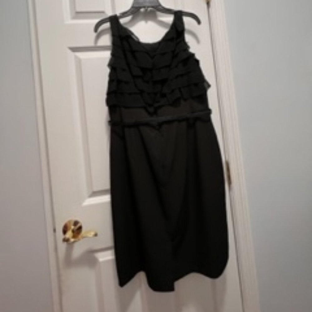 Calvin Kelin size 14 black riffle bodice sleeveless belted sheath dress NWT